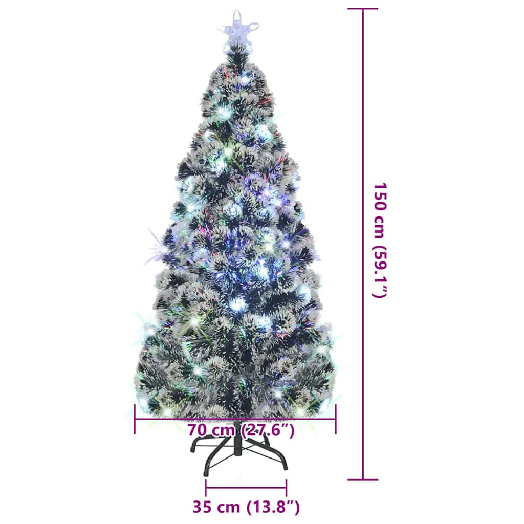 Förbelyst julgran med fot och LED 150 cm fiberoptik