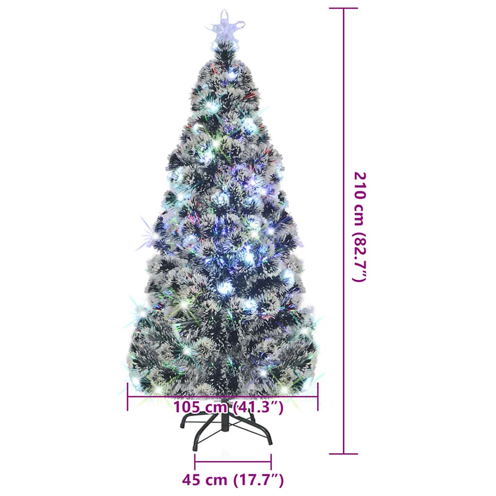 Förbelyst julgran med fot och LED 210 cm fiberoptik