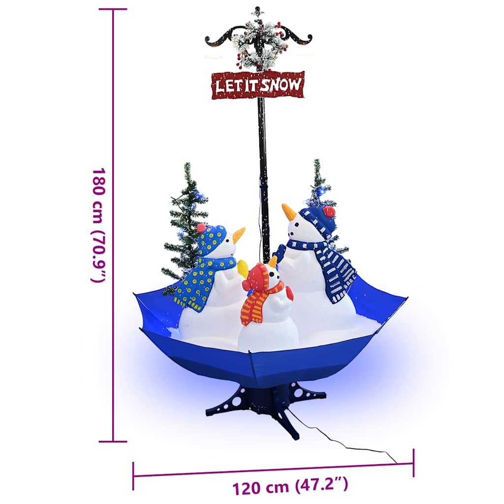 Julgran med snö och paraplybas blå 170 cm PVC