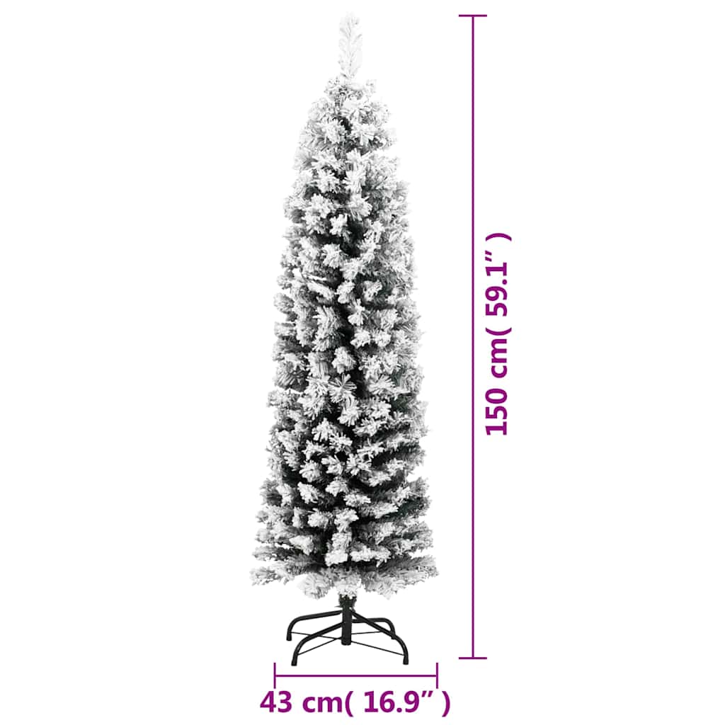 Smal plastgran med snö grön 150 cm PVC