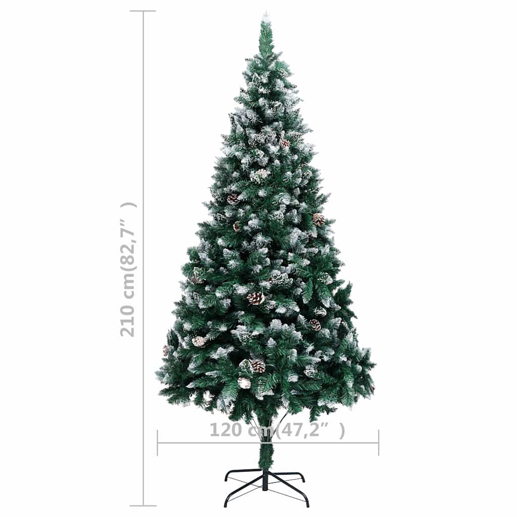 Plastgran med kottar och vit snö 210 cm