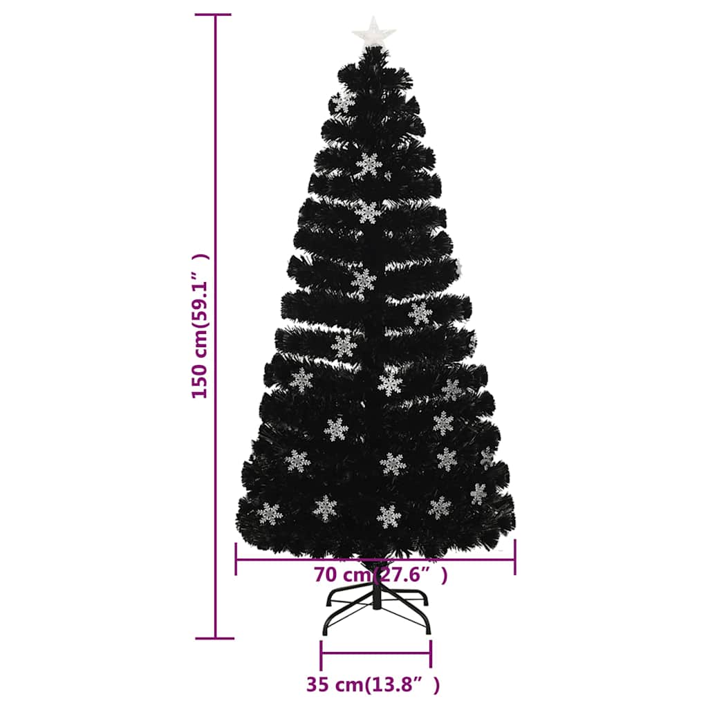 Julgran med LED-snöflingor svart 150 cm fiberoptik