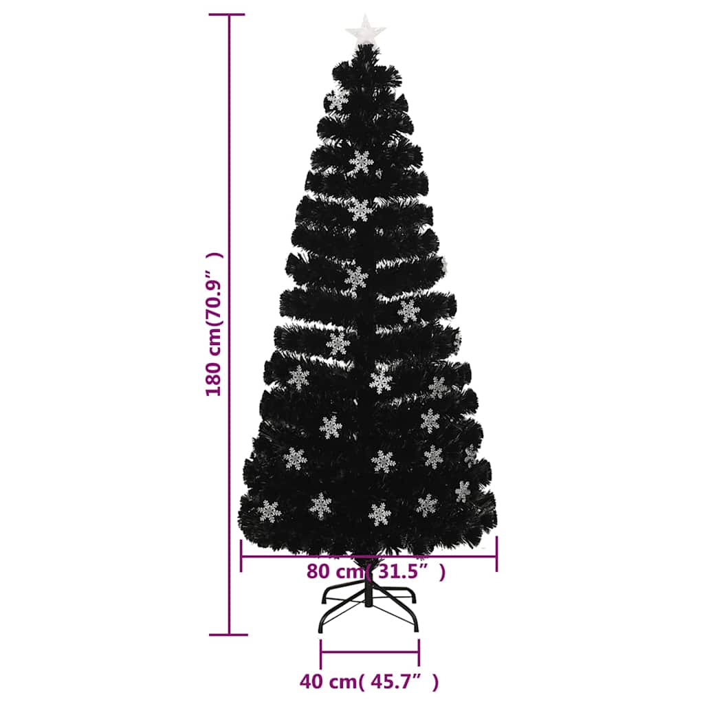 Julgran med LED-snöflingor svart 180 cm fiberoptik