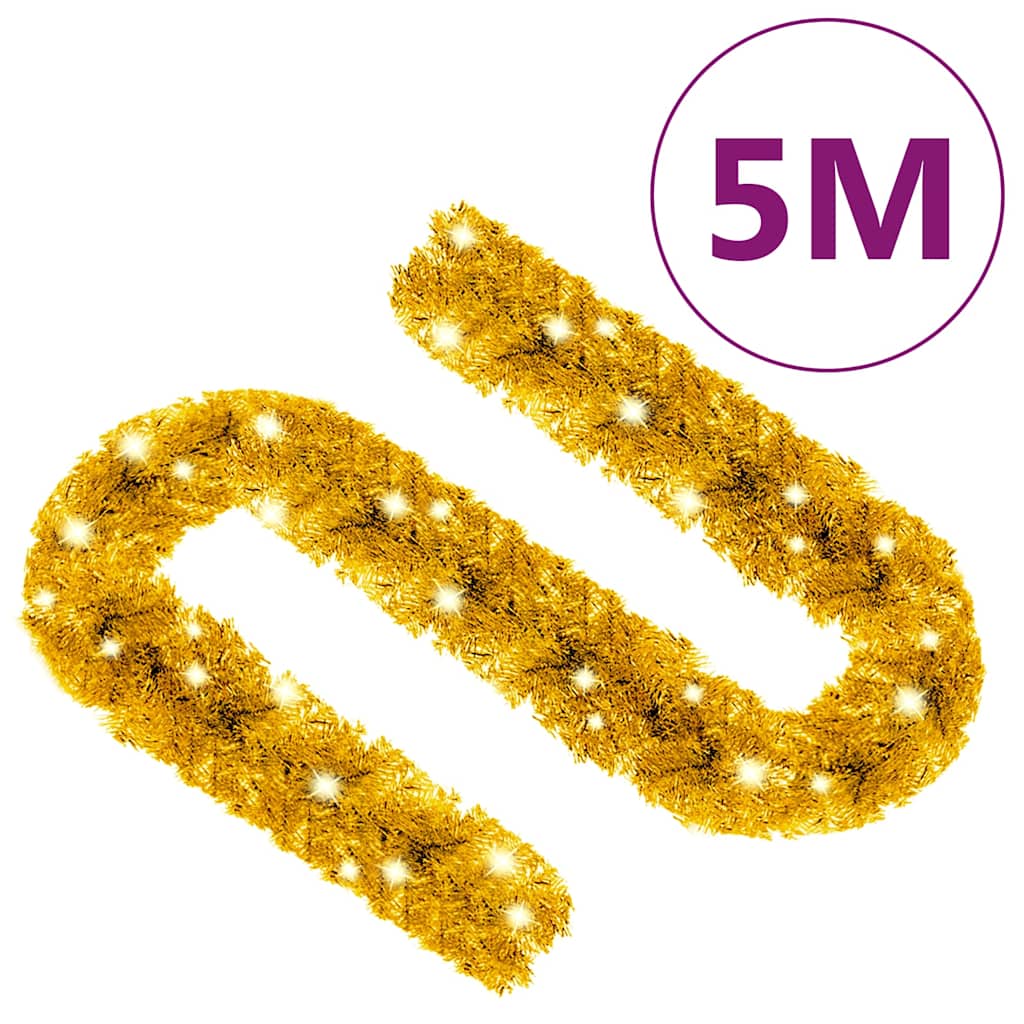Julgirlang med LED-lampor 5 m guld
