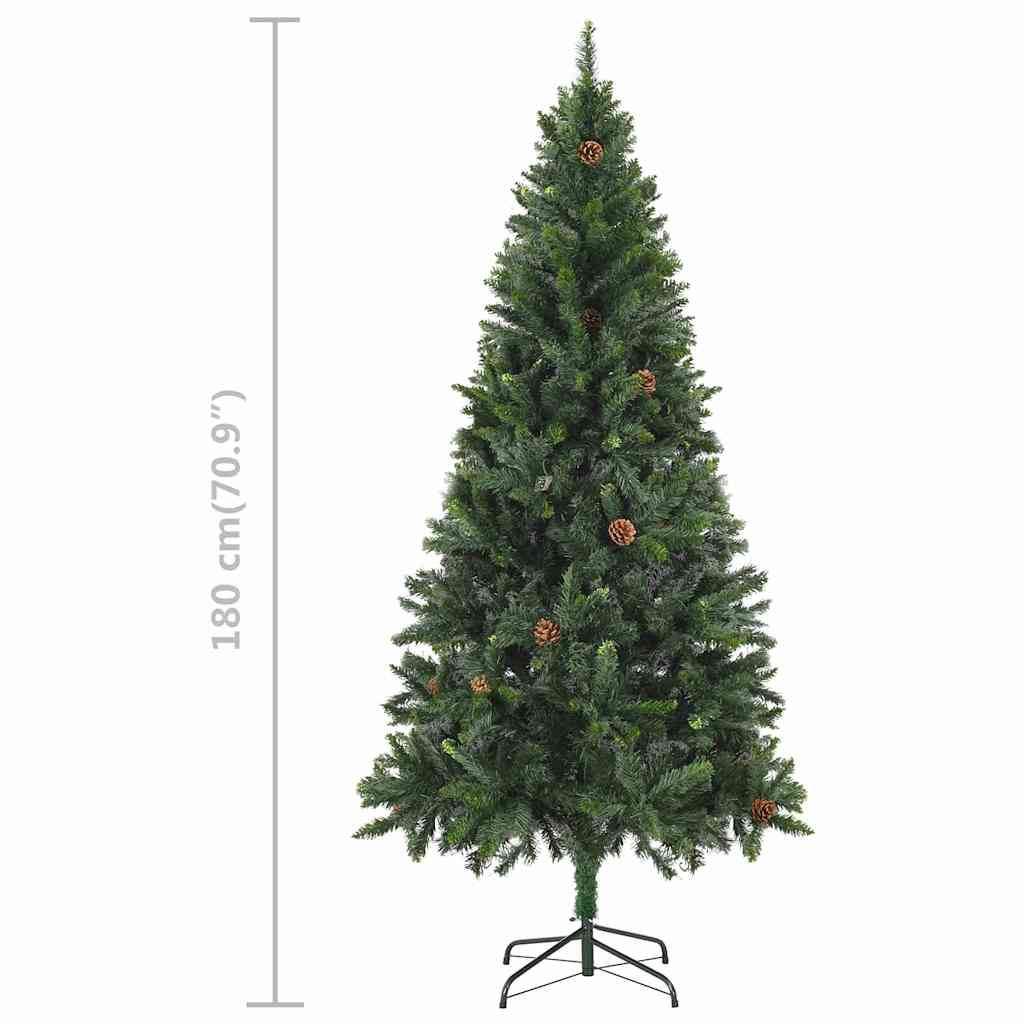 Belyst plastgran med kulor och kottar 180 cm