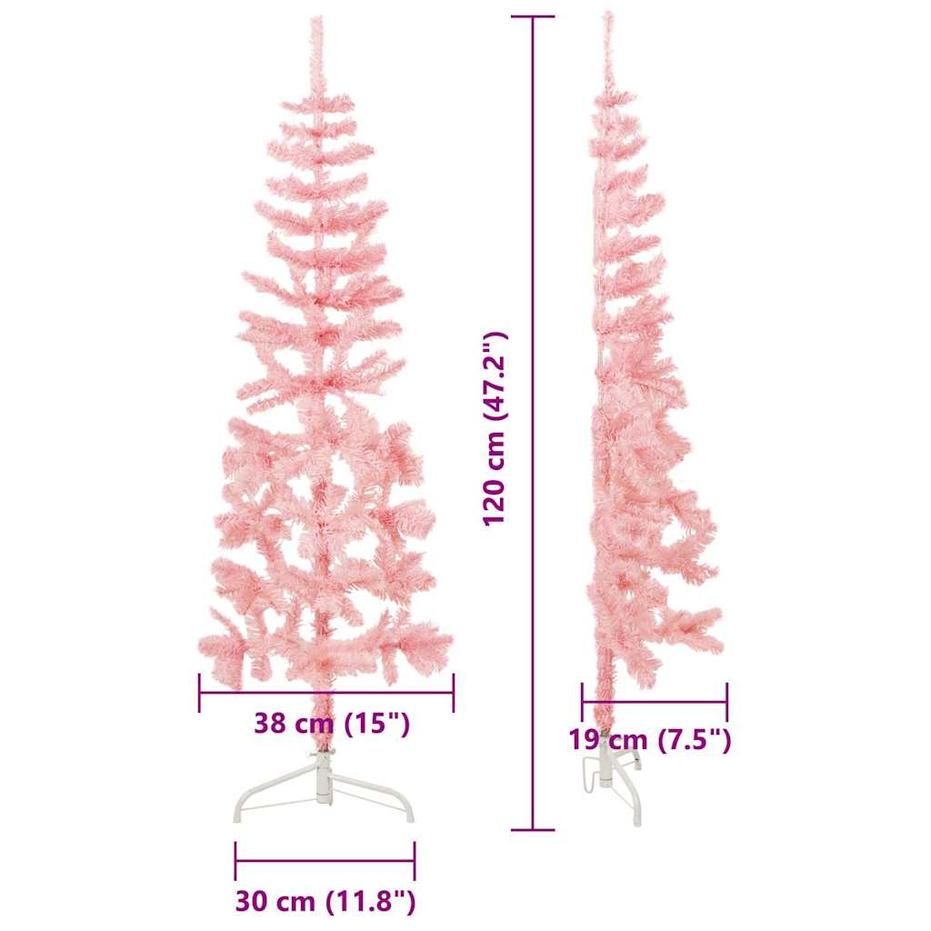 Smal halv plastgran med stativ rosa 120 cm