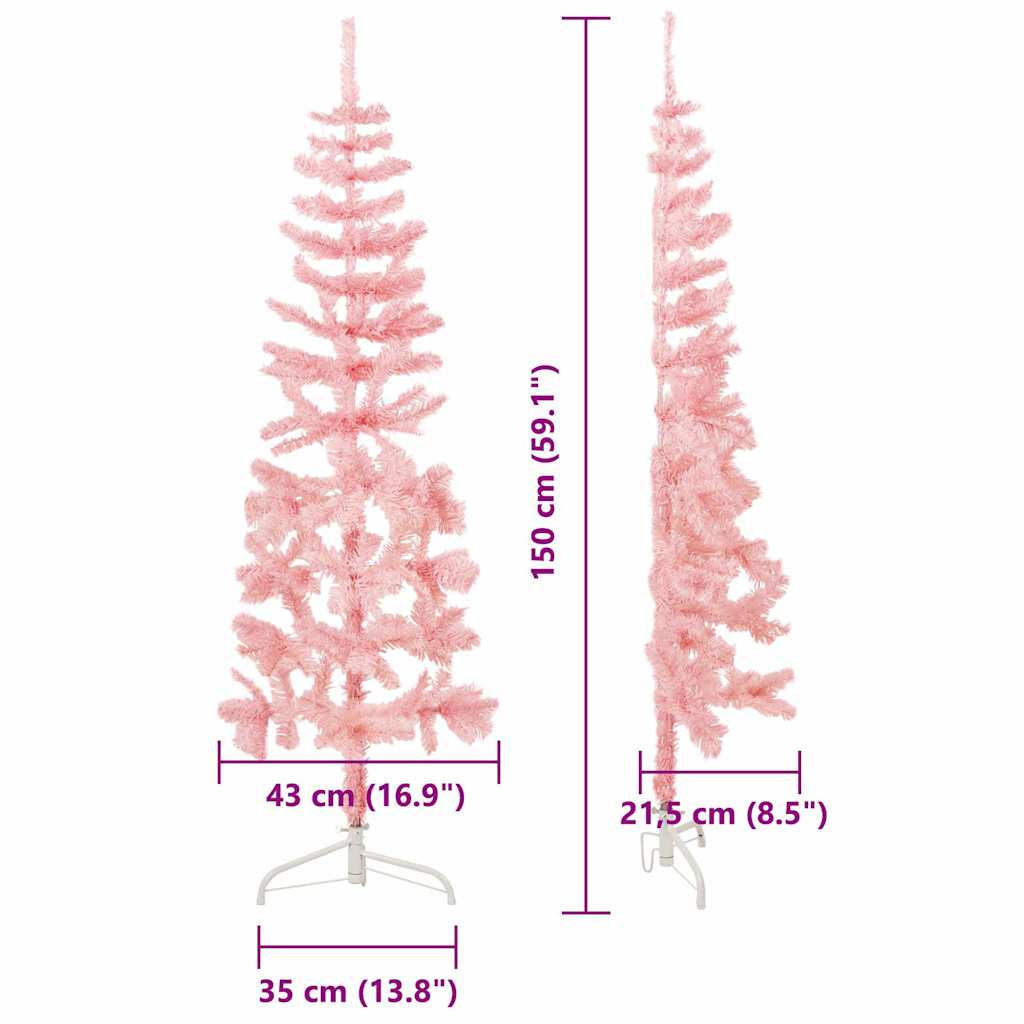 Smal halv plastgran med stativ rosa 150 cm