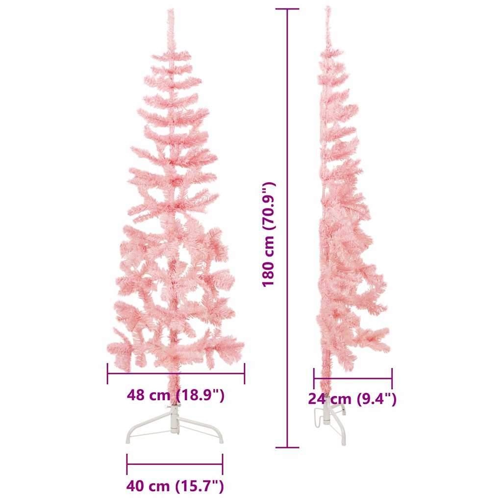 Smal halv plastgran med stativ rosa 180 cm