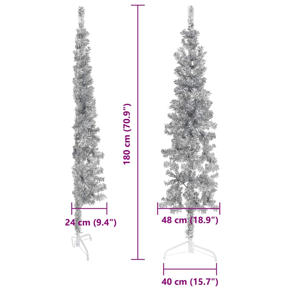 Smal halv plastgran med stativ silver 180 cm