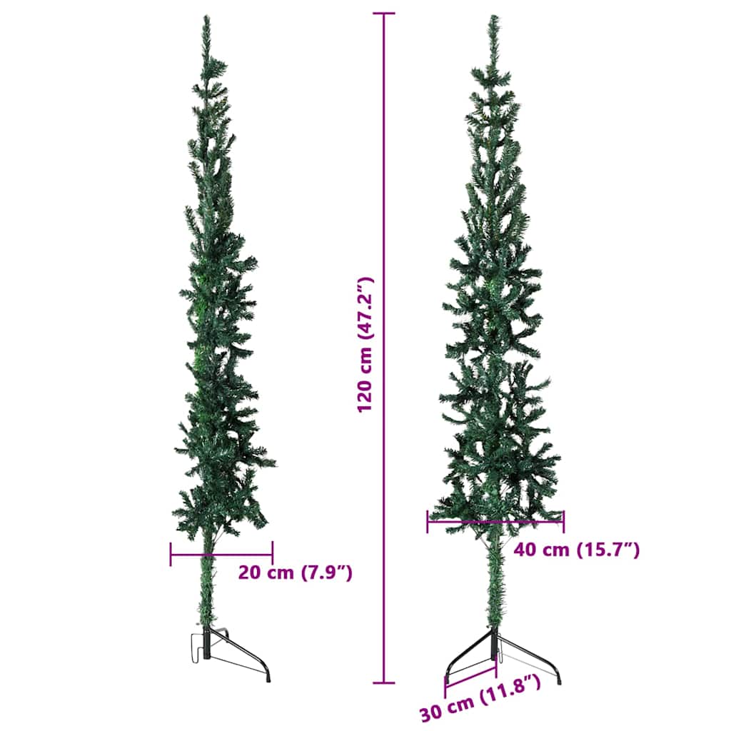 Smal halv plastgran med stativ grön 120 cm