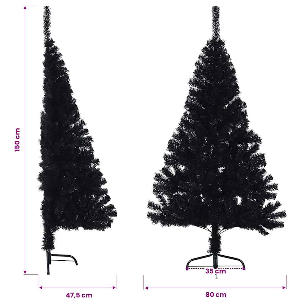 Halv plastgran med stativ svart 150 cm PVC