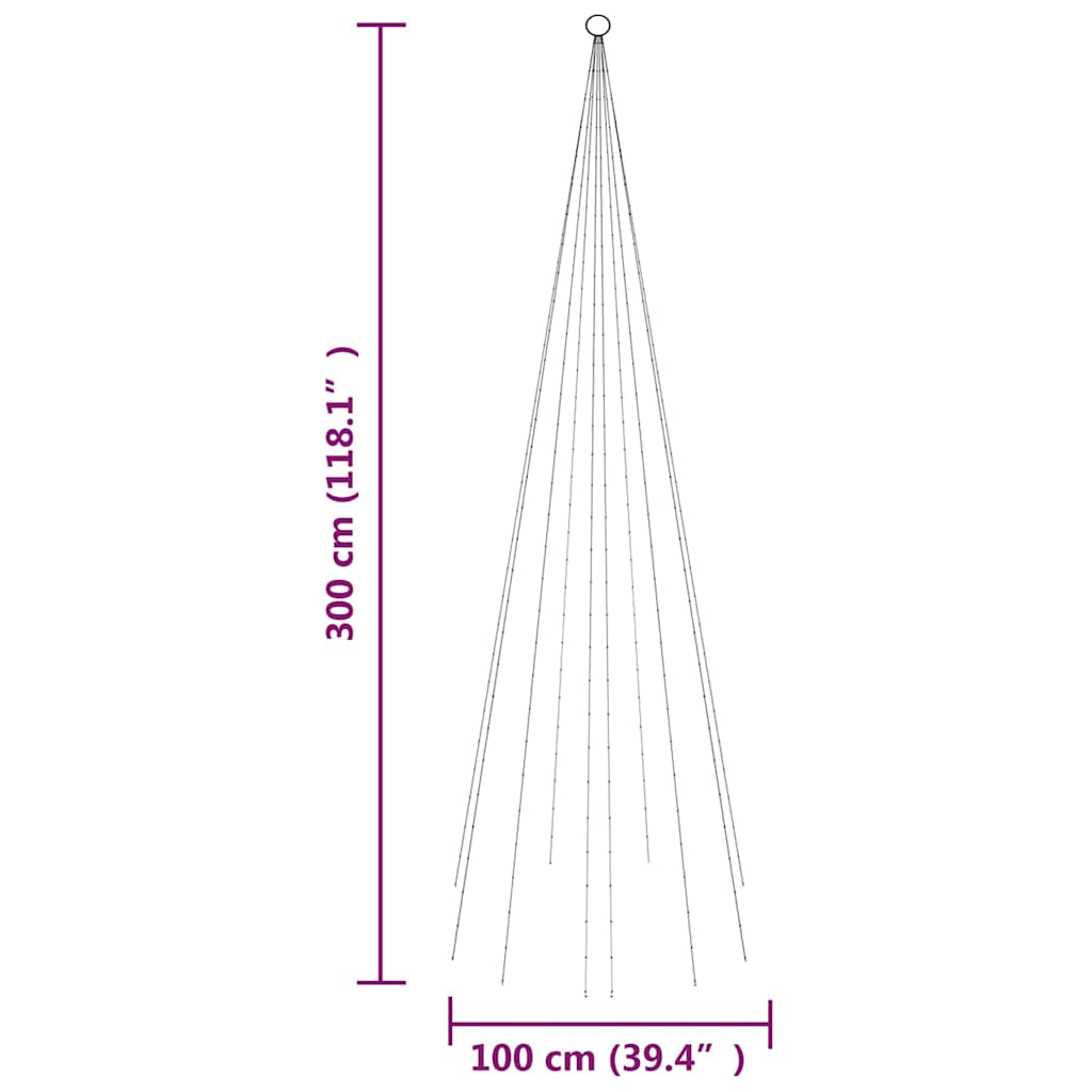 Julgran på flaggstång varmvit 310 LEDs 300 cm