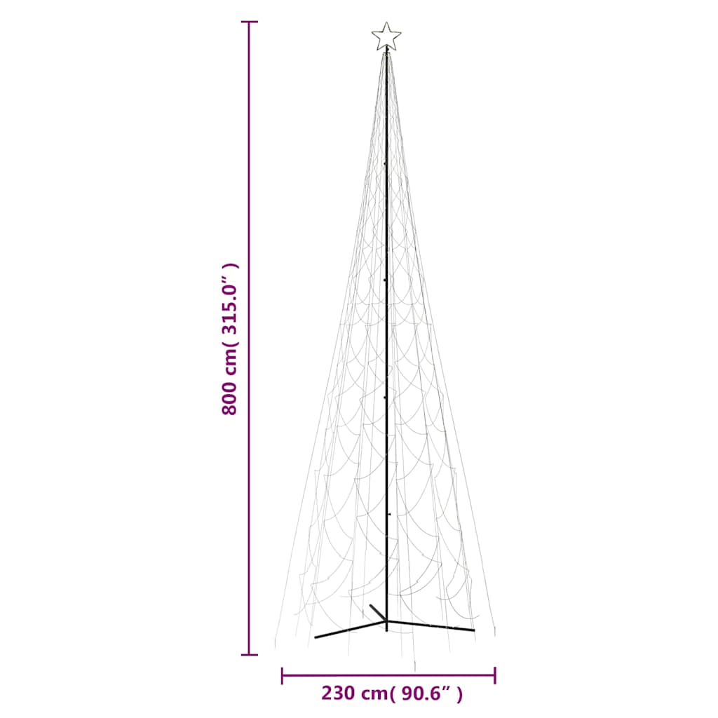 Julgran med strut varmvit 3000 lysdioder 230x800 cm