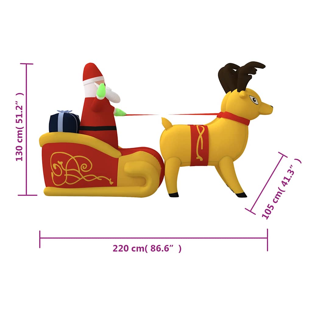 Uppblåsbar juldekoration tomte och ren LED 130 cm