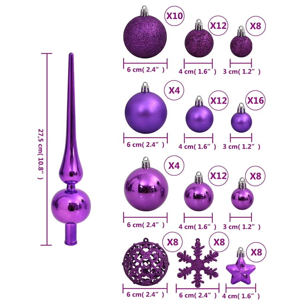 Julgranskulor 111 delar lila polystyren