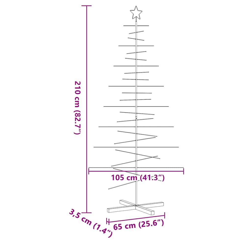 Julgran i metall med träbas svart 210 cm