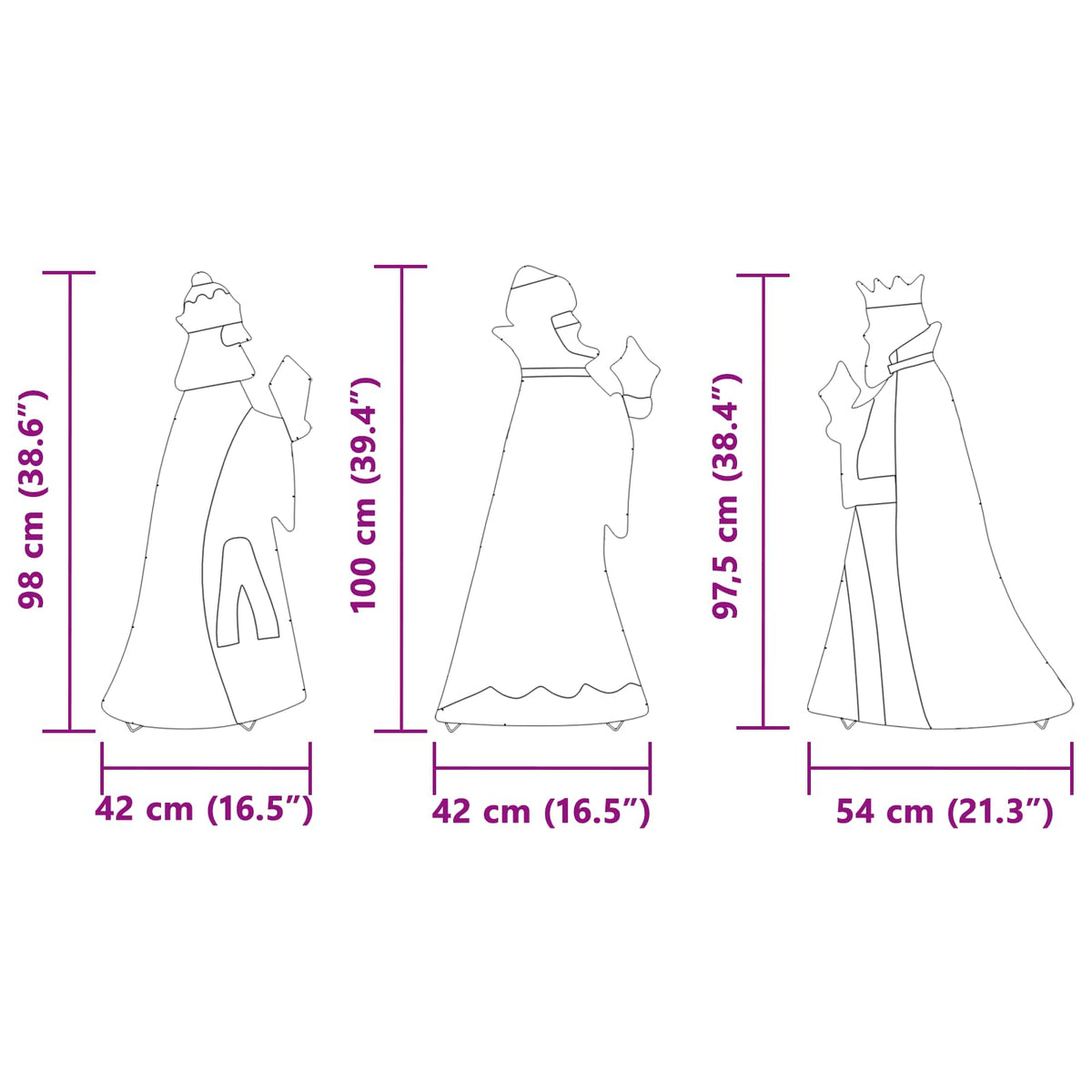 3 vise männens julbelysning 3 st LED-lampor Varmvit 105 cm