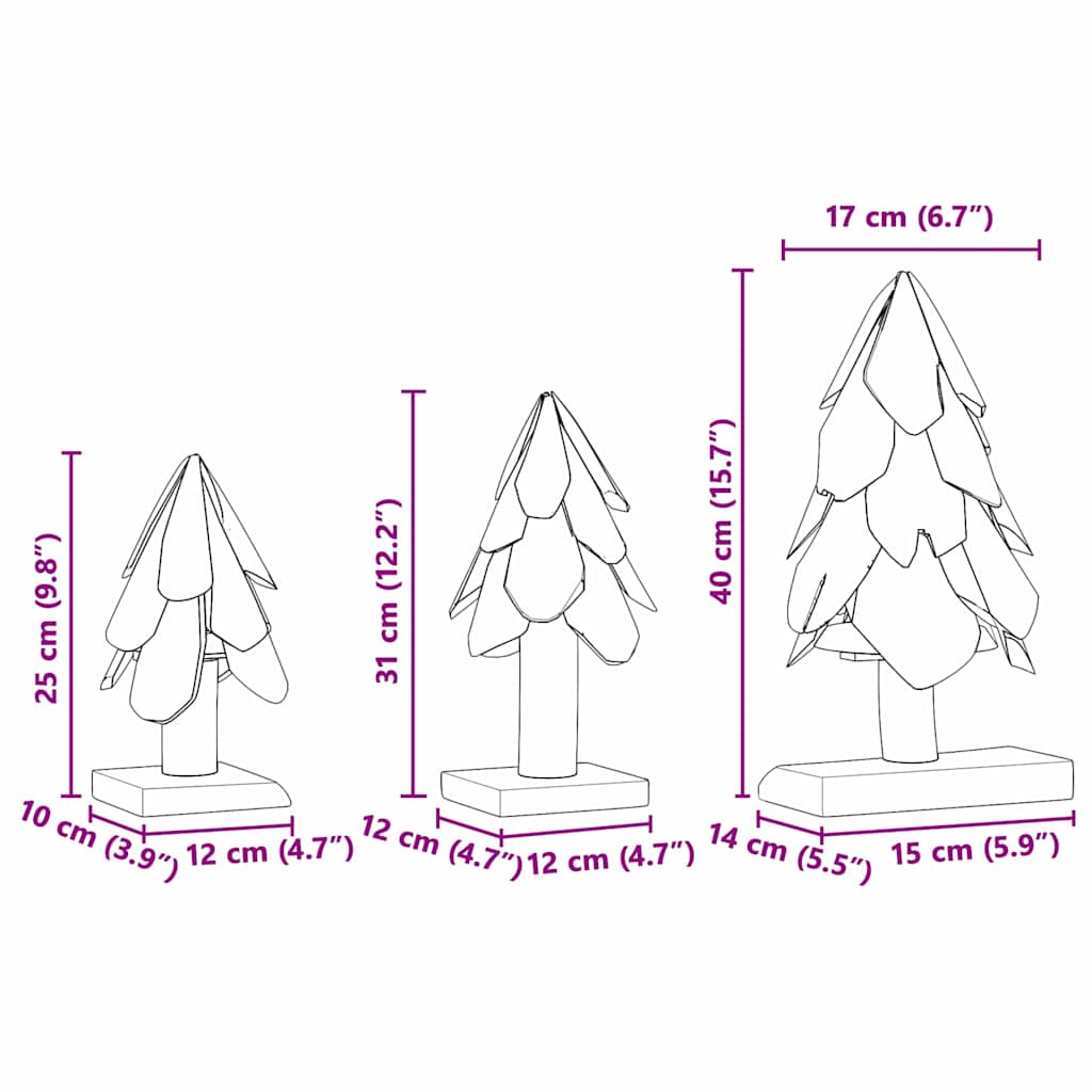 Julgran 3 st Brun 40 cm Massivt teakträ