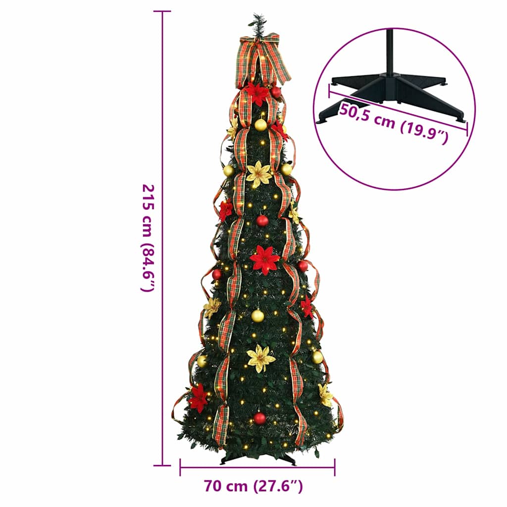 Konstgjord julgran med 200 LED-lampor Grön 215 cm PVC