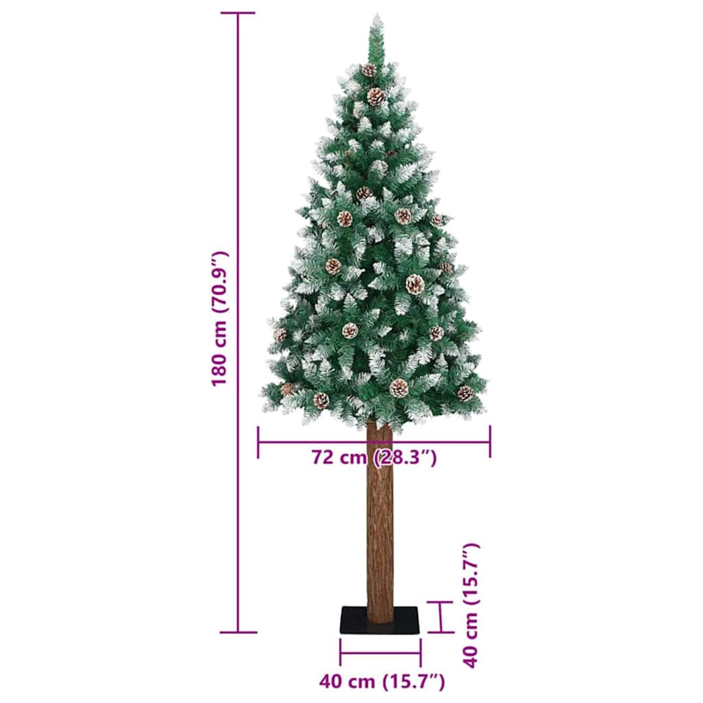 Smal julgran med 300 LED-lampor Grön 180 cm PVC och solid furu