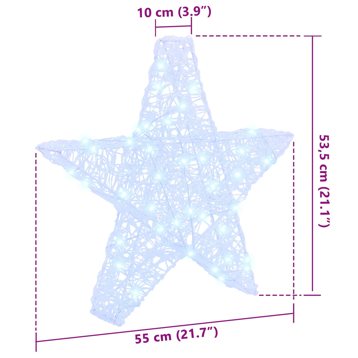 3D Stjärna 50 LED-lampor Kallvit 55 x 53.5 x 10 cm Akryl