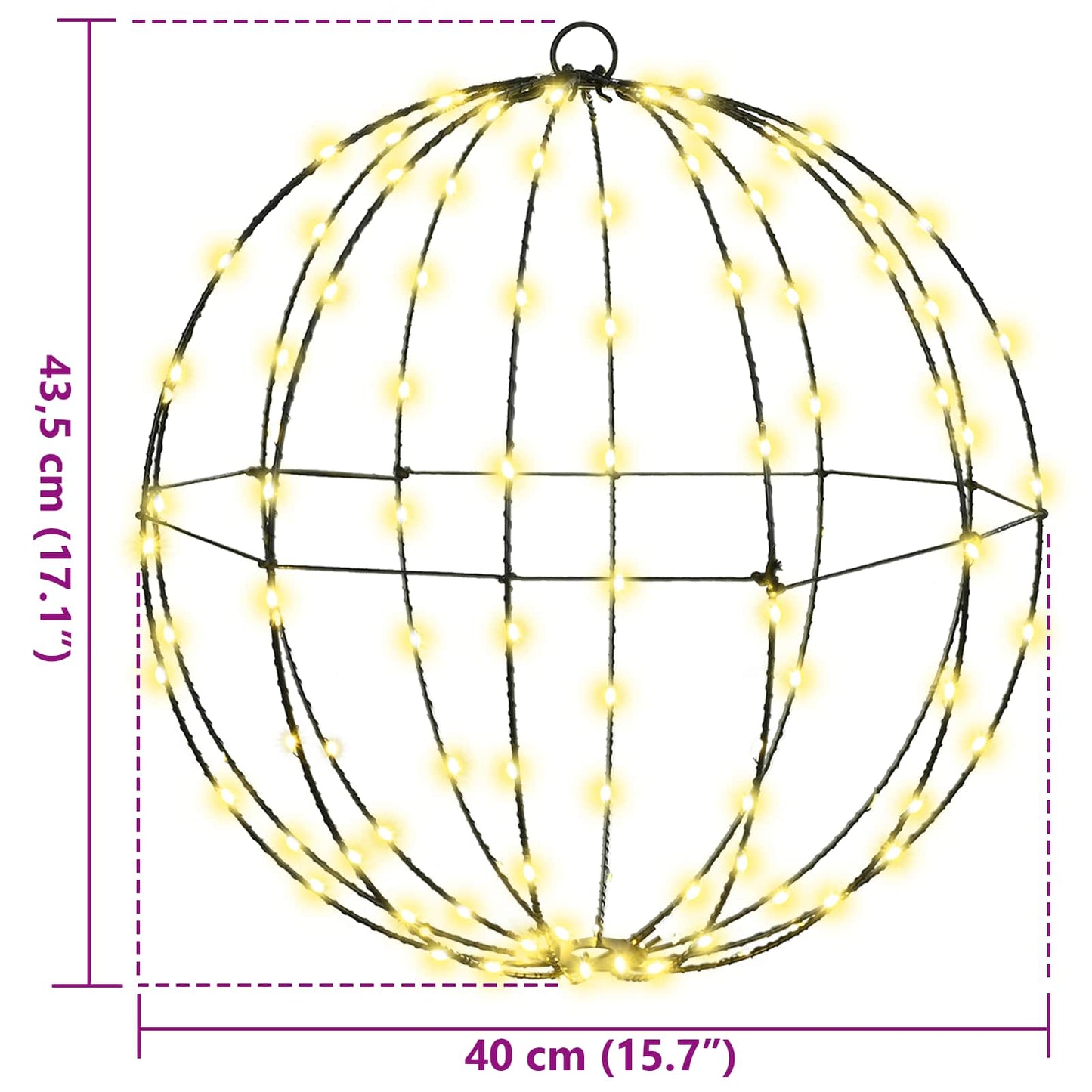Ball med 192 LED-lampor 2 pcs Varmvit 40 x 40 x 43,5 cm Metall