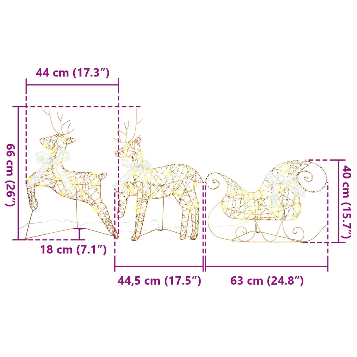LED Renar 3 st 60 LED-lampor Varmvit 44,5 x 18 x 66 cm PET