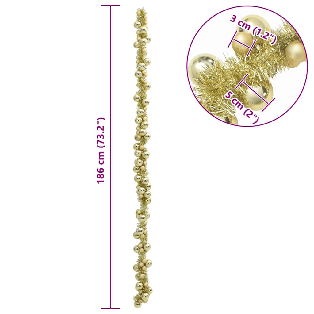 Julkulagirland LED-lampor Guld 186 cm Polystyren