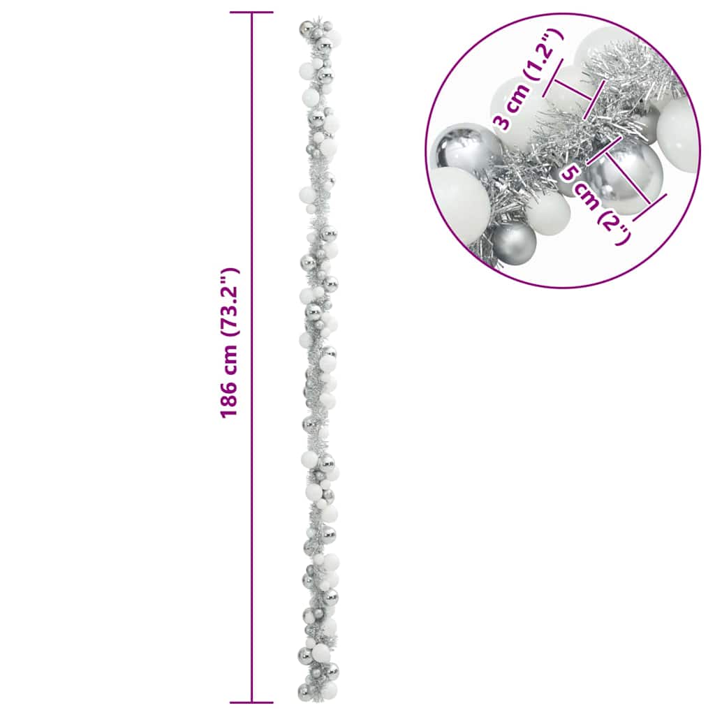 Julkulagirland LED-lampor Vit och Silver 186 cm Polystyren