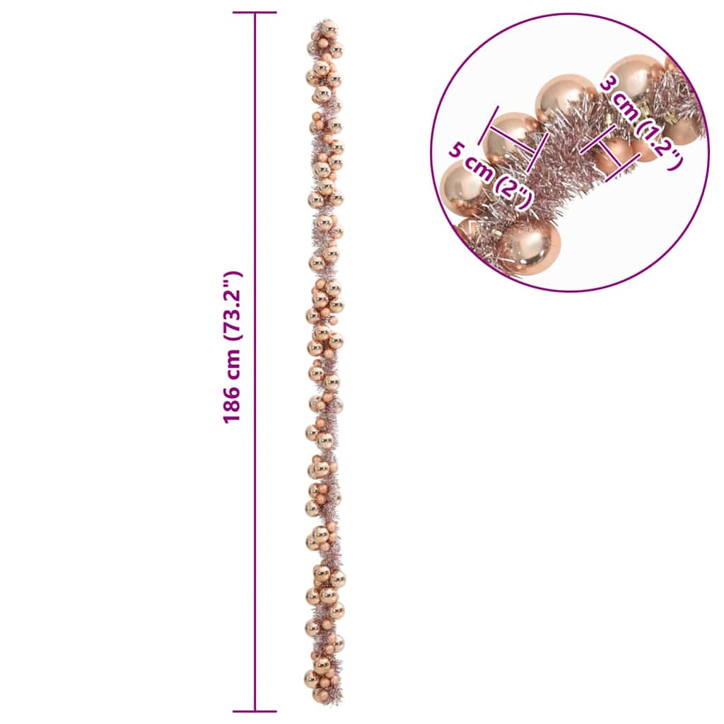 Julkulagirland LED-lampor Rosenguld 186 cm Polystyren
