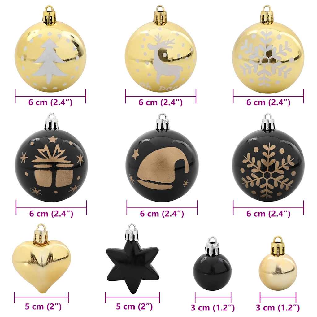 Julprydnad Set 40 st Svart och Guld Ø 6 cm Plast