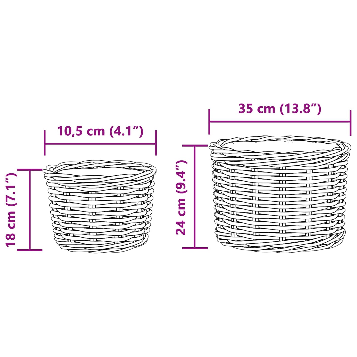 Planteringskorg med lagring 2 pcs Brun Kubu Rattan