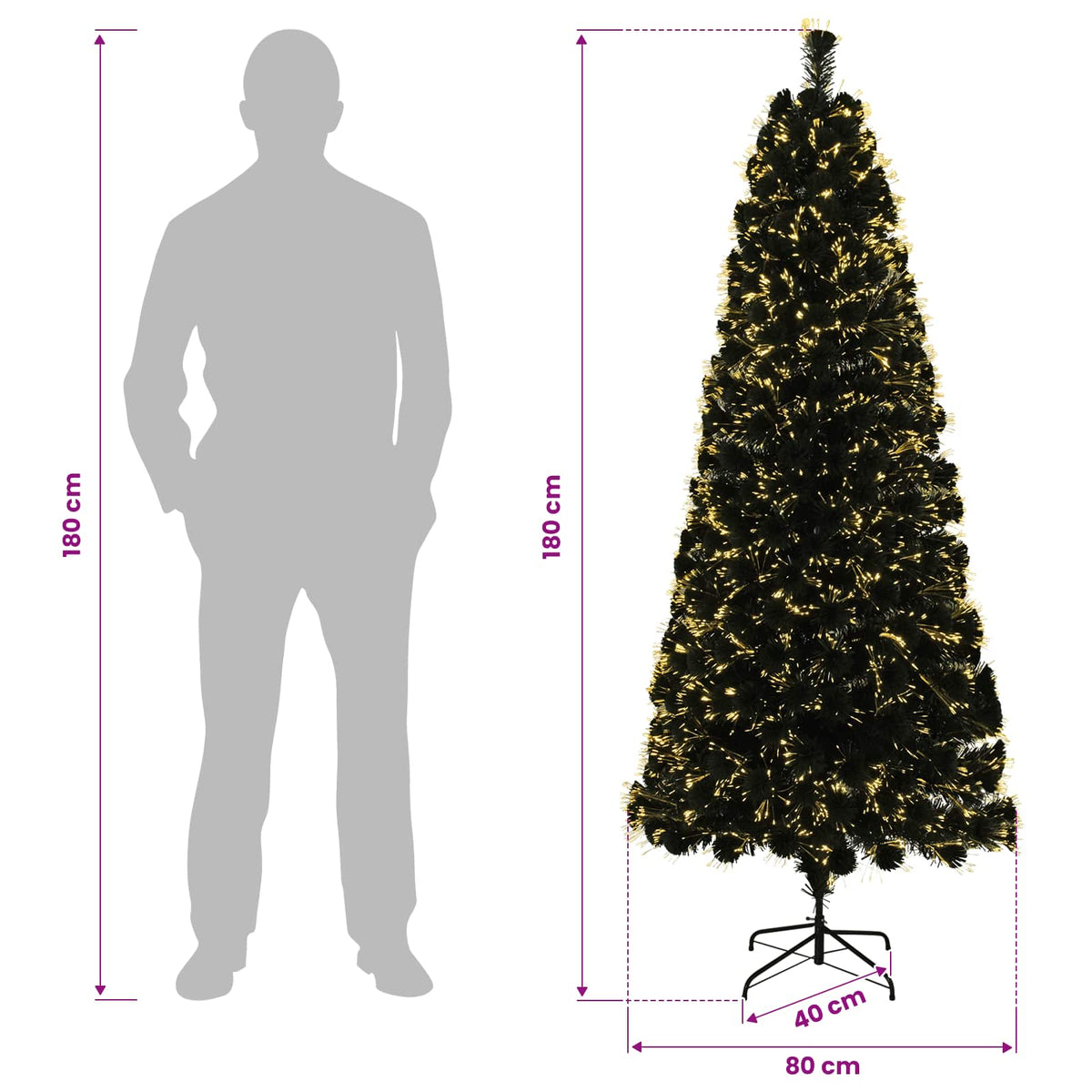 Fiberoptisk julgran 180 cm 24 LED-lampor Varmvit PVC Grön