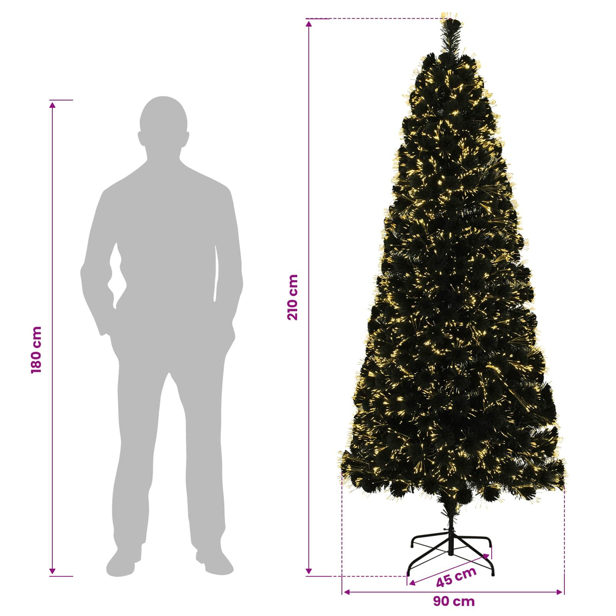 Fiberoptisk julgran 210 cm 24 LED-lampor Varmvit PVC Grön