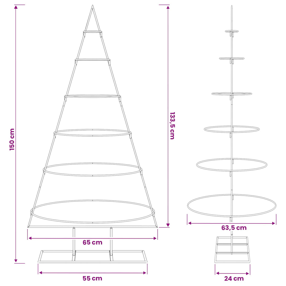 Julgran i metall med fot KUOPIO 150 cm Stål Vit