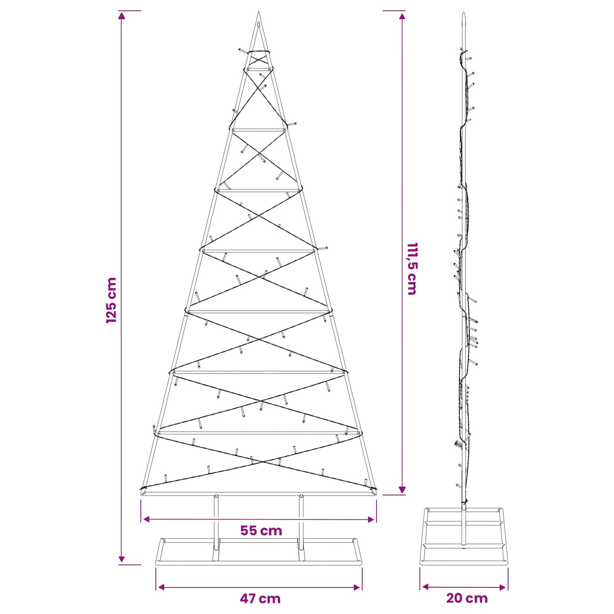 Metall julgran KUOPIO 125 cm Varmvit Pulverlackerad stål Svart