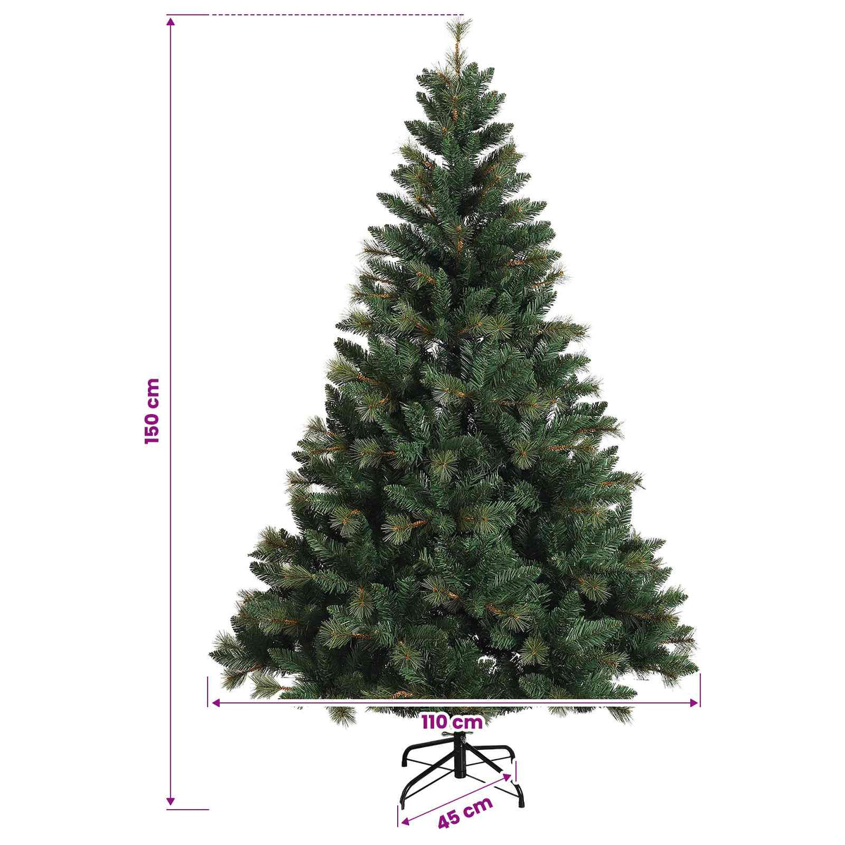 Konstgjord julgran med kulor 150 cm 150 LED-lampor Varmvit