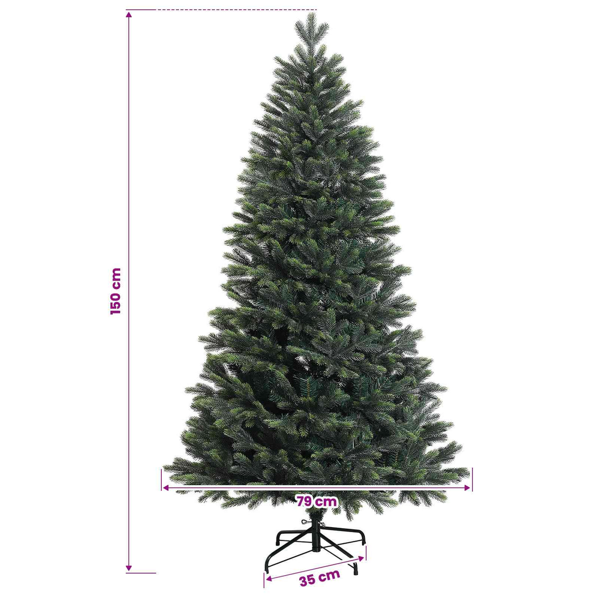 Konstgjord julgran med kulor 150 cm 150 LED-lampor Varmvit