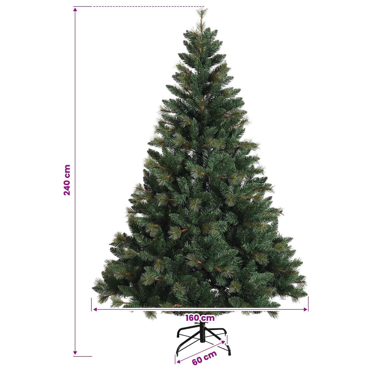 Konstgjord julgran med kulor 240 cm 300 LED-lampor Varmvit