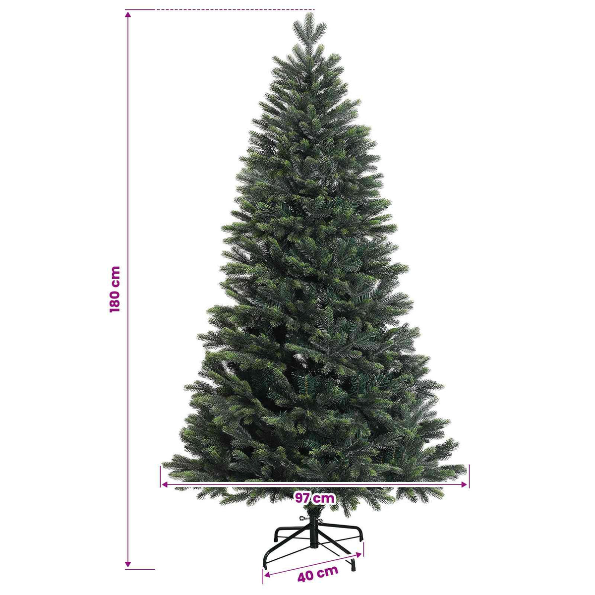 Konstgjord julgran med kulor 180 cm 300 LED-lampor Varmvit
