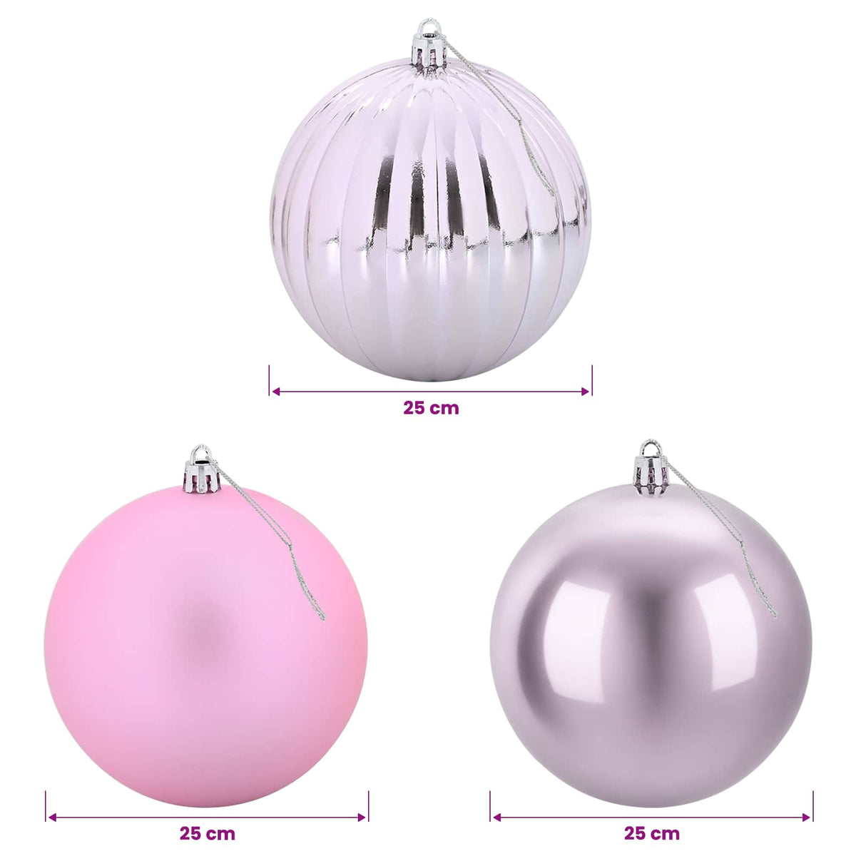Julgranskulor XXL 3 st Rosa Ø 25 cm Plast