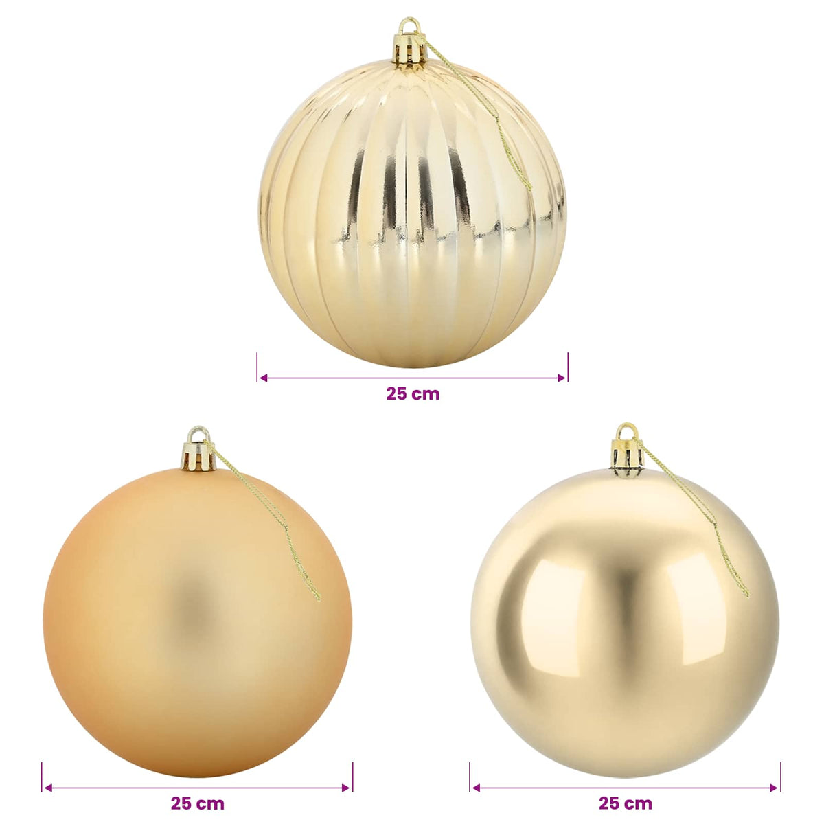 Julgranskulor XXL 3 st Guld Ø 25 cm Plast