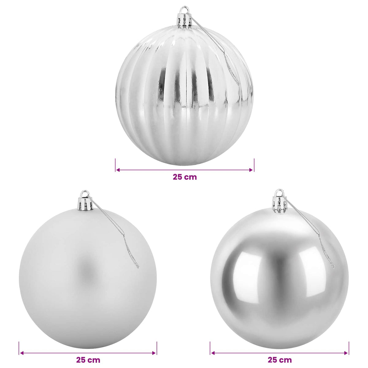 Julgranskulor XXL 3 st Silver Ø 25 cm Plast