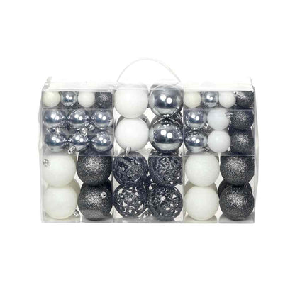 Julgranskulor 100 delar set 3/4/6 cm vit/grå