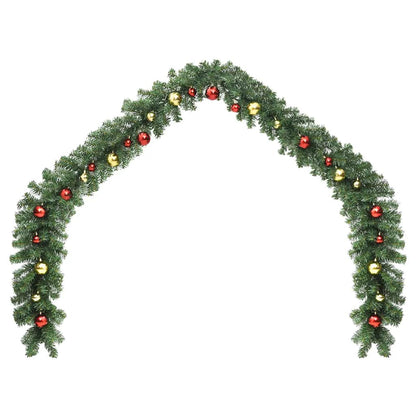 Julkrans dekorerad med julkulor och LED-lampor 5 m