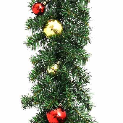 Julkrans dekorerad med julkulor och LED-lampor 5 m