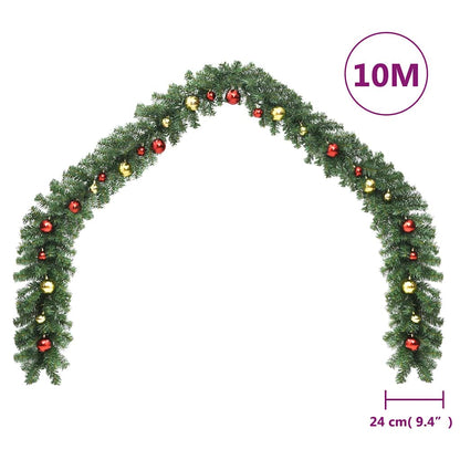 Julkrans dekorerad med julkulor och LED-lampor 10 m
