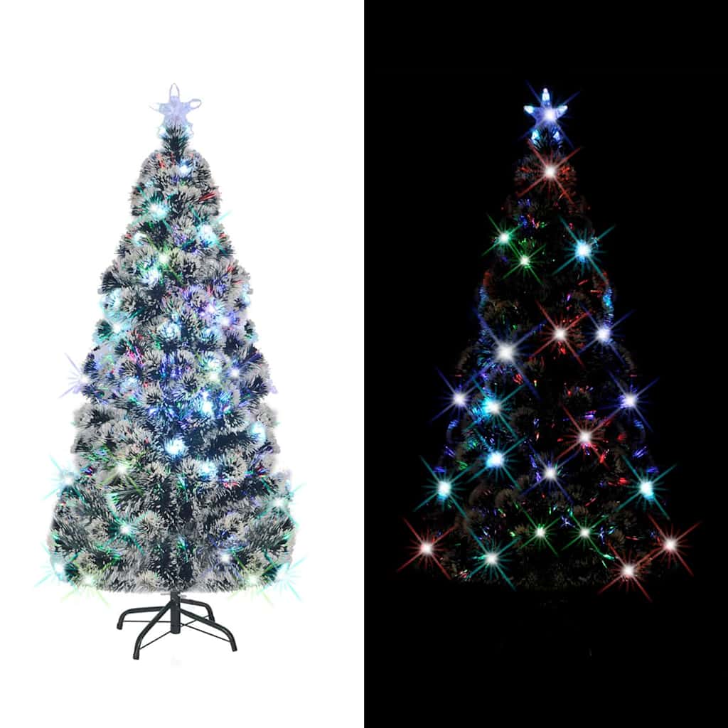 Förbelyst julgran med fot och LED 150 cm fiberoptik