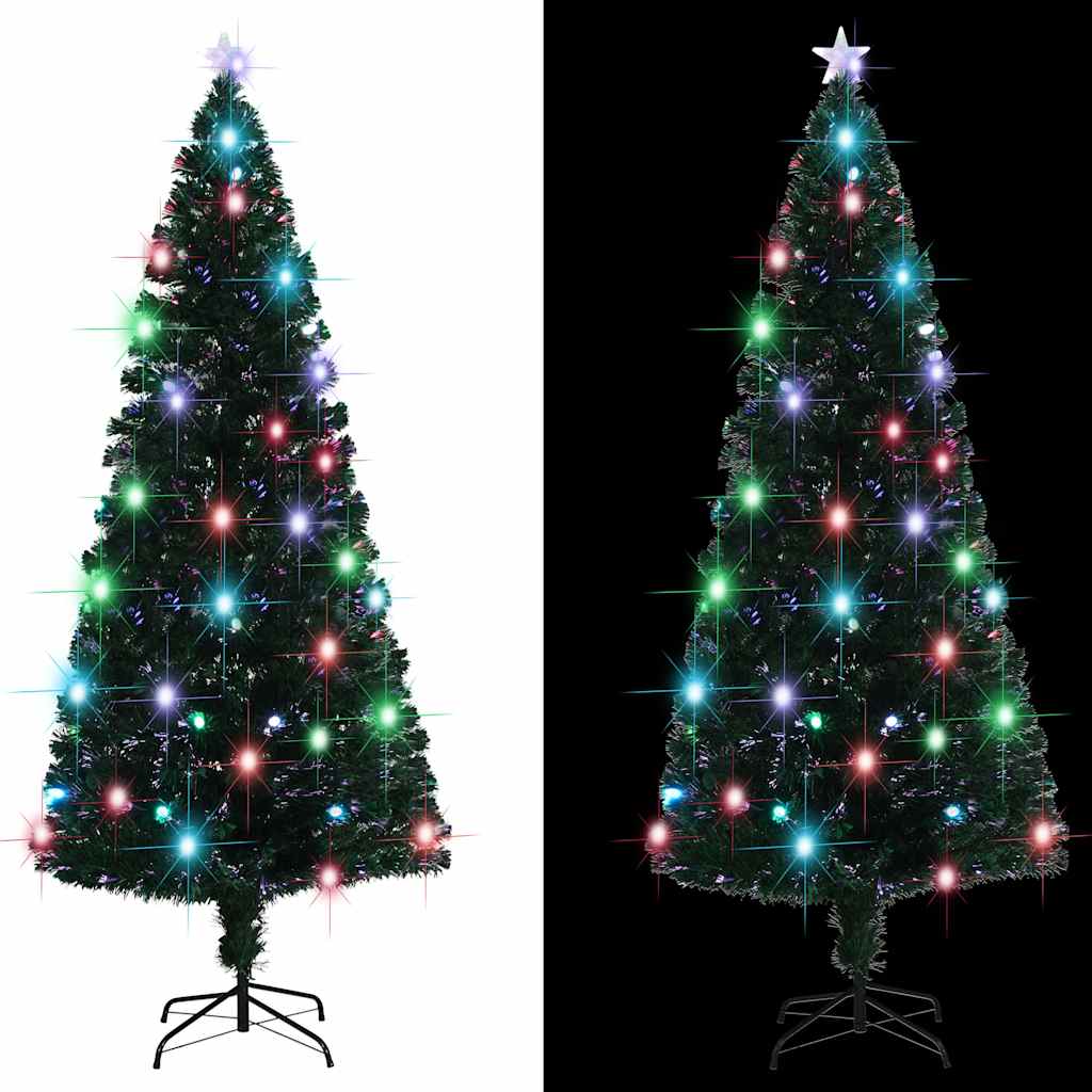 Förbelyst julgran med fot och LED 210 cm fiberoptik