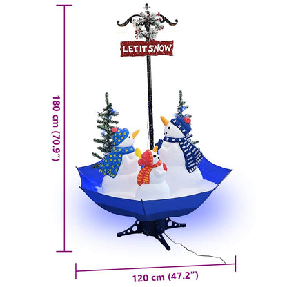 Julgran med snö och paraplybas blå 170 cm PVC